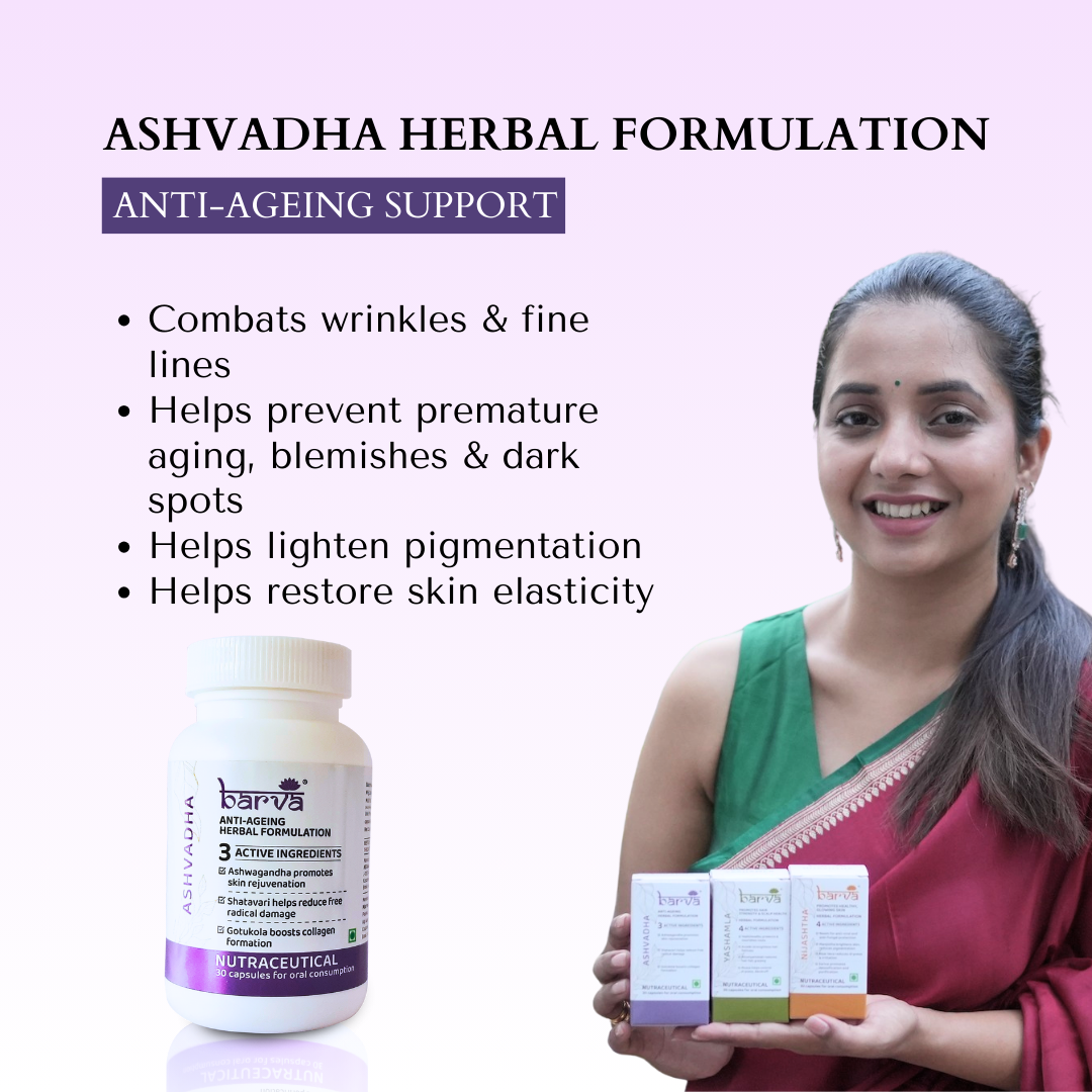 Ashvadha Herbal Formulation for Anti-ageing Support for Skin | 30 nutraceutical capsules